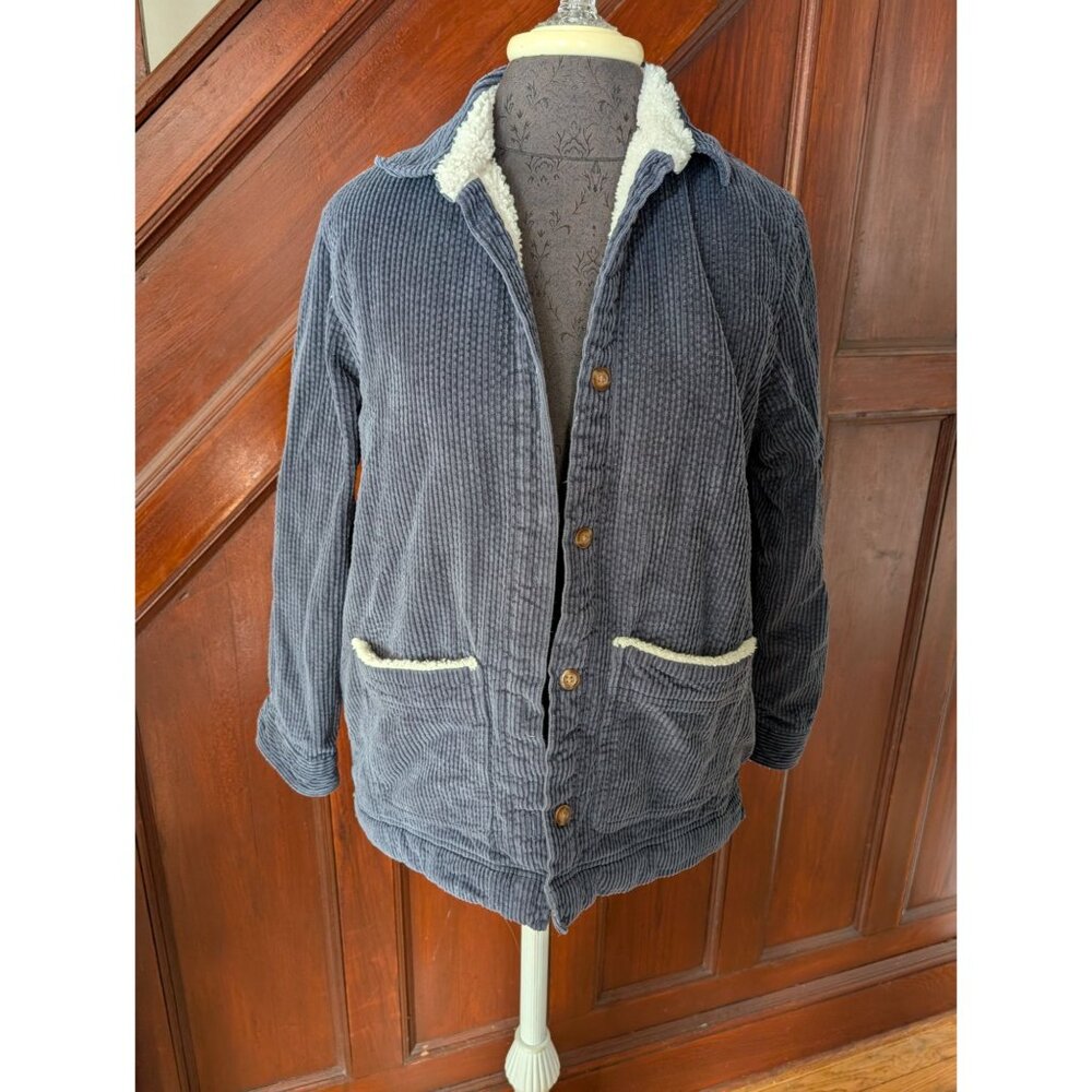 L.L.Bean Womens Small Blue Corduroy Sherpa-Lined Jacket With Button Front Pocket